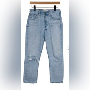 Agolde women’s jeans the Riley high rise straight size 27 blue jeans distressed